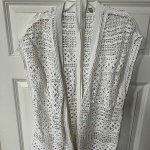 Knitted & Knotted (Anthropologie) crocheted vest jacket with optional tie belt.